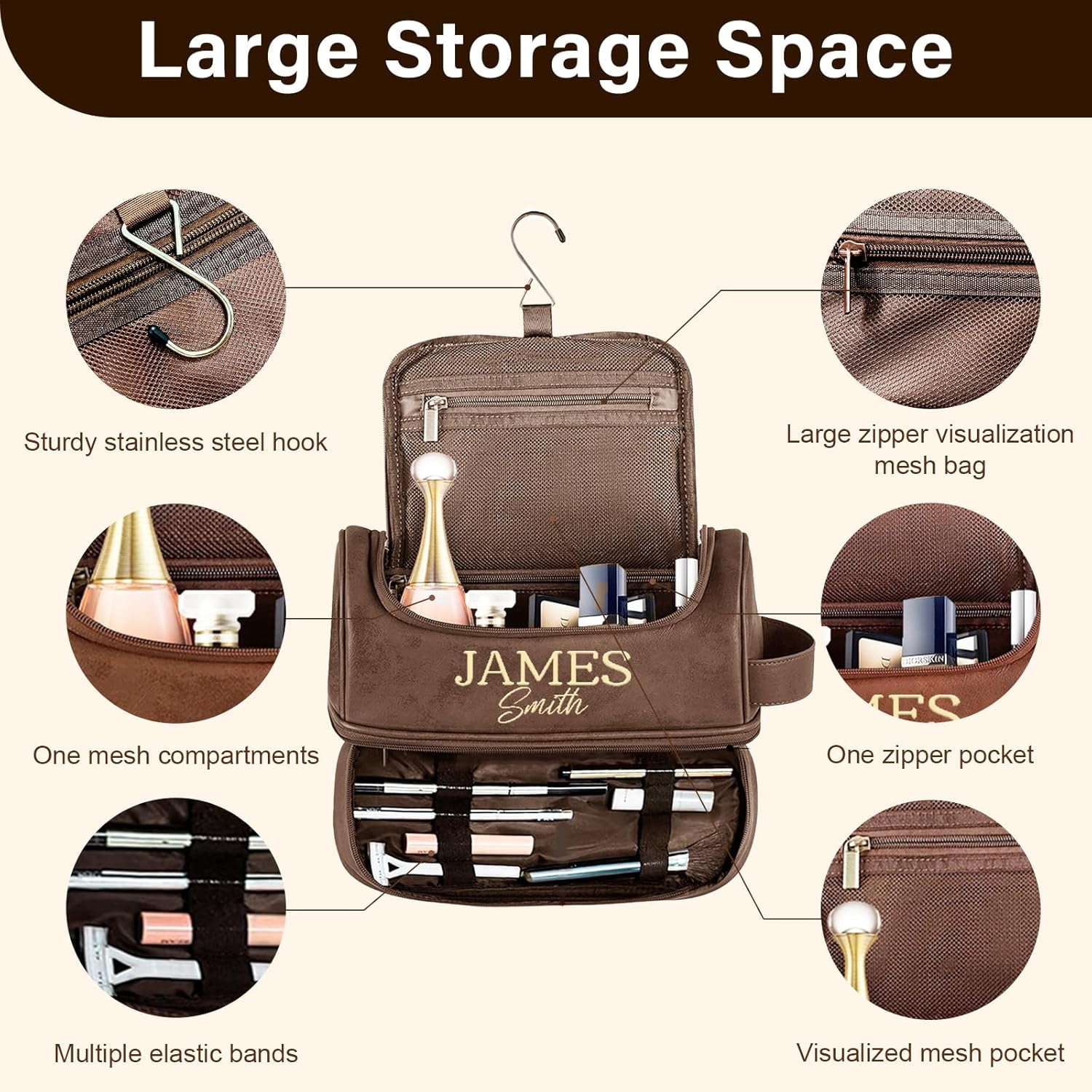 Personalized Gifts for Men, Mens Personalize Toiletry Bag, Custom Leather Toiletries Travel Bag, Customize Shaving Kit, Men's Gift Ideas for Christmas（Dbrown）