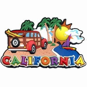 Woody Surfboard - California Woody Surfboard Collage Laser Cut Out Magnet 50858