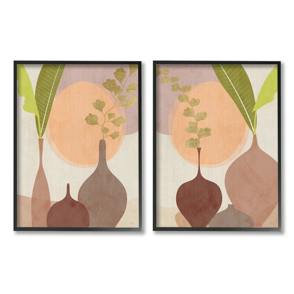 Stupell Industries Modern Boho Vases Botanical & Floral Painting Black Framed Art Print Wall Art, 16 x 20, Set of 2