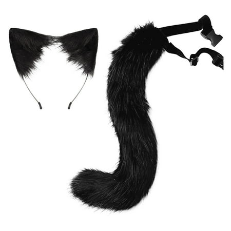 

3D Cute Animal Tail Pendant Women Holder Pompoms Tail Fashionable Hairy Tail 50cm Tail With Ear Headband