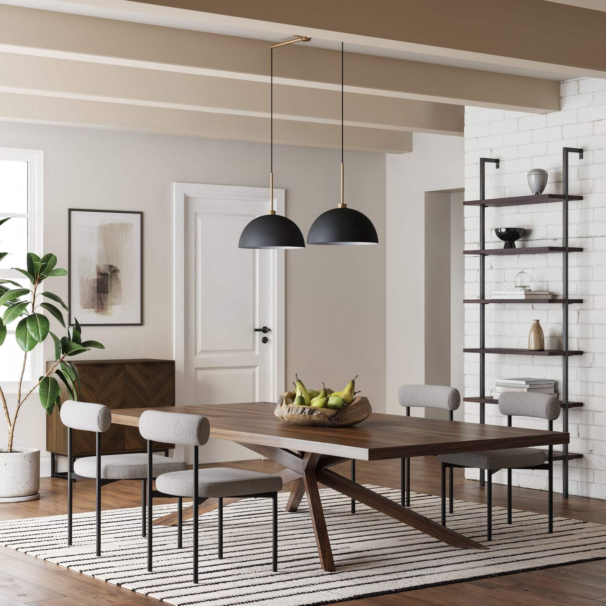 Nathan James Percy Modern 2-Light Pendant Island Light Fixture, Hanging Lights with Metal Shade and Adjustable Cord, For Kitchen, Living Room, Black/Vintage Brass