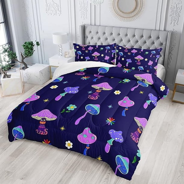 Colorido set de edredón de setas Twin Size Kids Trippy Mushroom Bedding Set