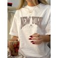 thumbnail image 1 of Vintage New York Graphic T-Shirt for Women - 100% Polyester, Crew Neck, Short Sleeve, Regular Length, Geometric Pattern, Summer Knit Fabric Top, 1 of 6