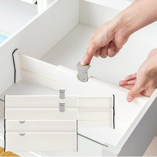 Divisor de cajones organizador, juego de 4 divisores de cajones ajustables para tocador, baño, cocina y oficina.