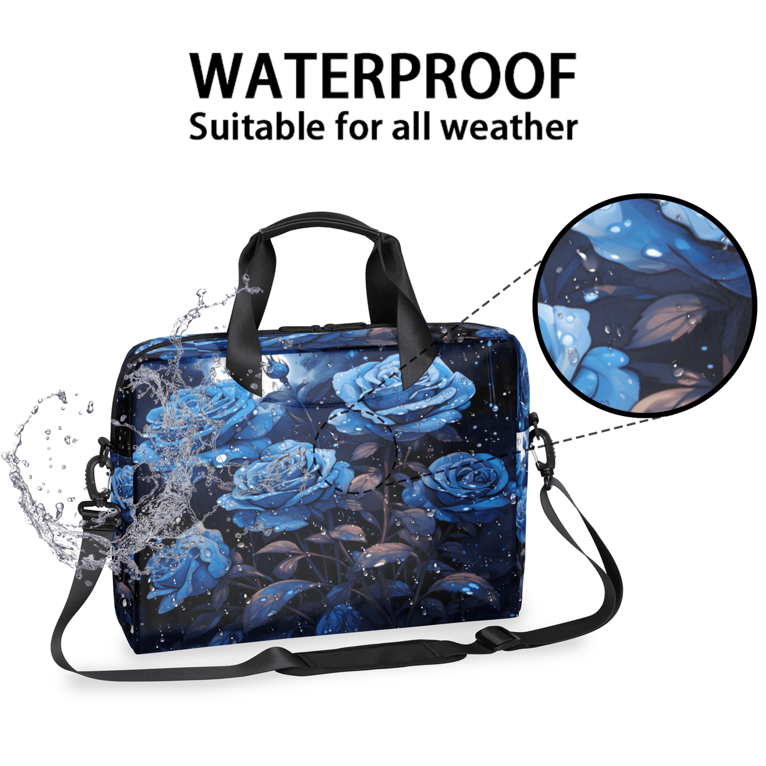 Herdesigns Blue Flower Laptop Bag for Women Men, Computer Case Briefcase Messenger Bags, 15-15.6 inch Laptop Sleeve Shoulder Bag