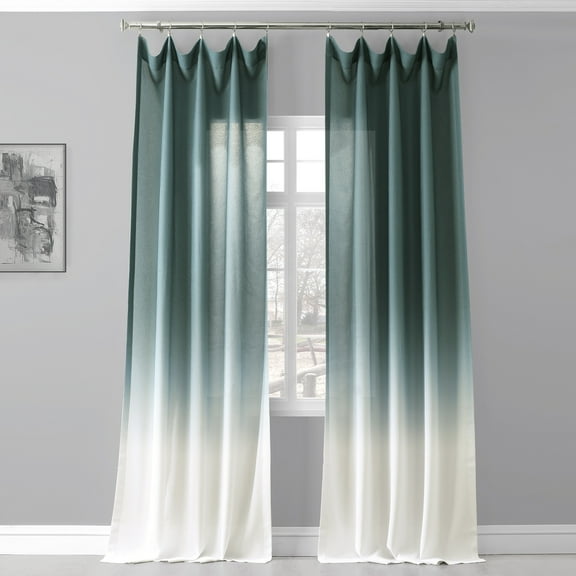 Ombre Aqua Faux Linen Sheer Curtain (1 Panel), Ombre Aqua, 50W X 120L
