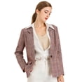 thumbnail image 2 of Blazers para mujer Chaqueta tipo blazer a cuadros con solapa con muesca Boyfriend borgoña XS, 2 of 6