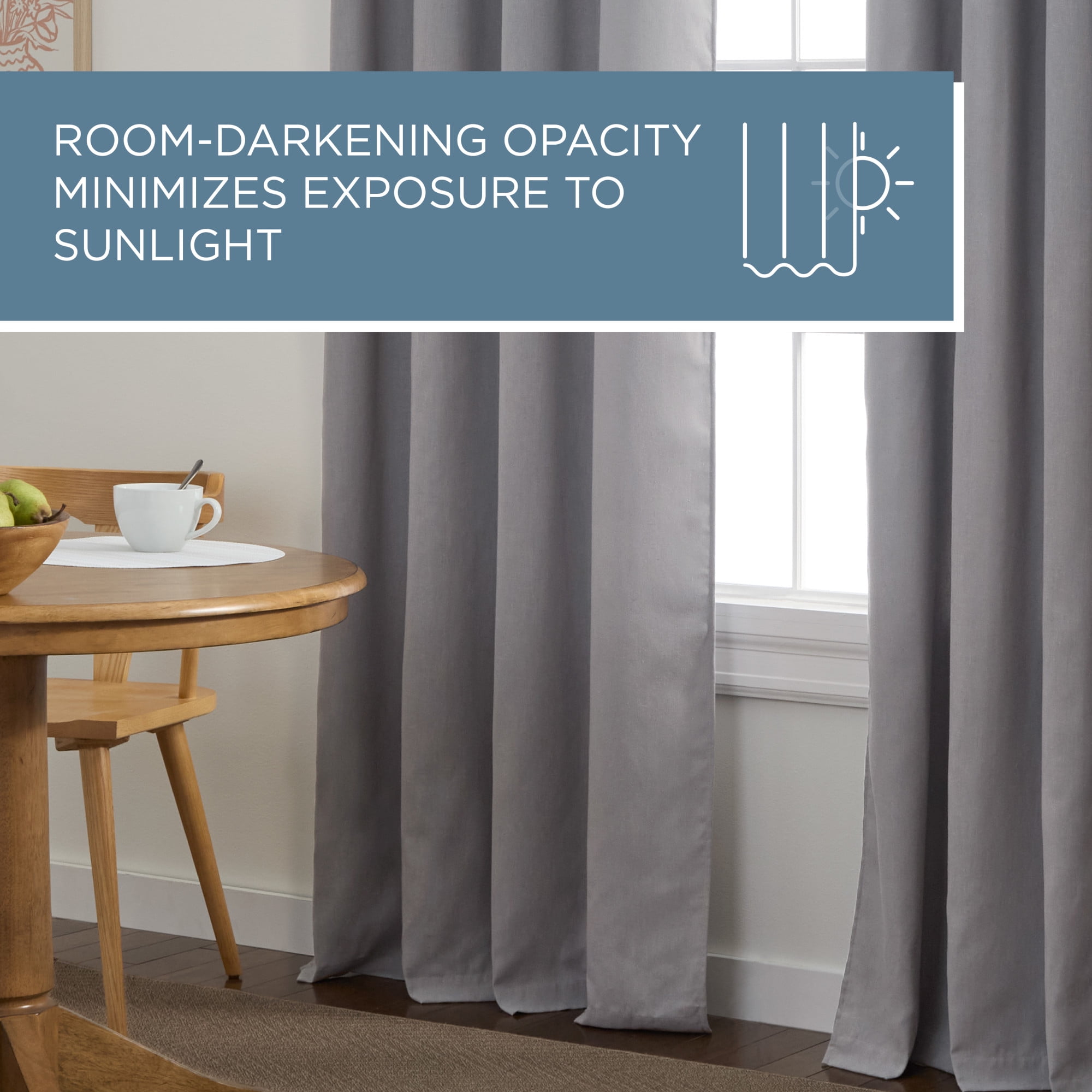 TOWN & COUNTRY BASICS Bertram Solid Linen Texture Indoor Curtains, Room Darkening with Energy Efficient Lining, Grommet Top, 2-Pack Set, Grey, 50"x96"