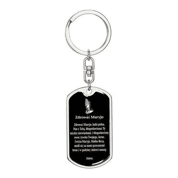 Hail Mary Polish Swivel Keychain Dog Tag Stainless Steel or 18k Gold