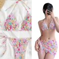 thumbnail image 2 of Women Flower Print Swimsuits Ladies Bathing Suit 3 Pieces Split Swimwear Stylish Swimming Costume Set for Beachwear XL Pink, 2 of 4