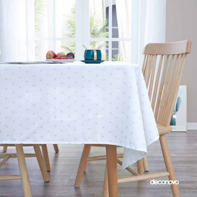 Deconovo Mantel con estampado de estrellas pequeñas, blanco, 137 cm de ancho x 183 cm de largo, Oxford, decorativo para comedor