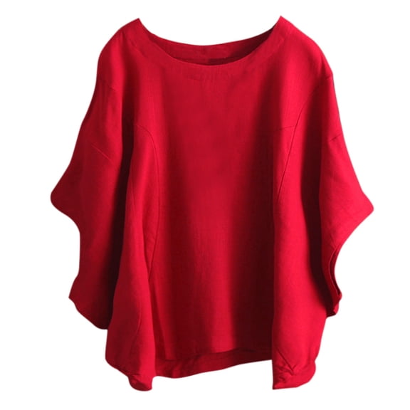 Women's Batwing Sleeve Top, Round Neck Loose Dolman Blouse, Flowy Casual T Shirt for Summer Beach Vacation