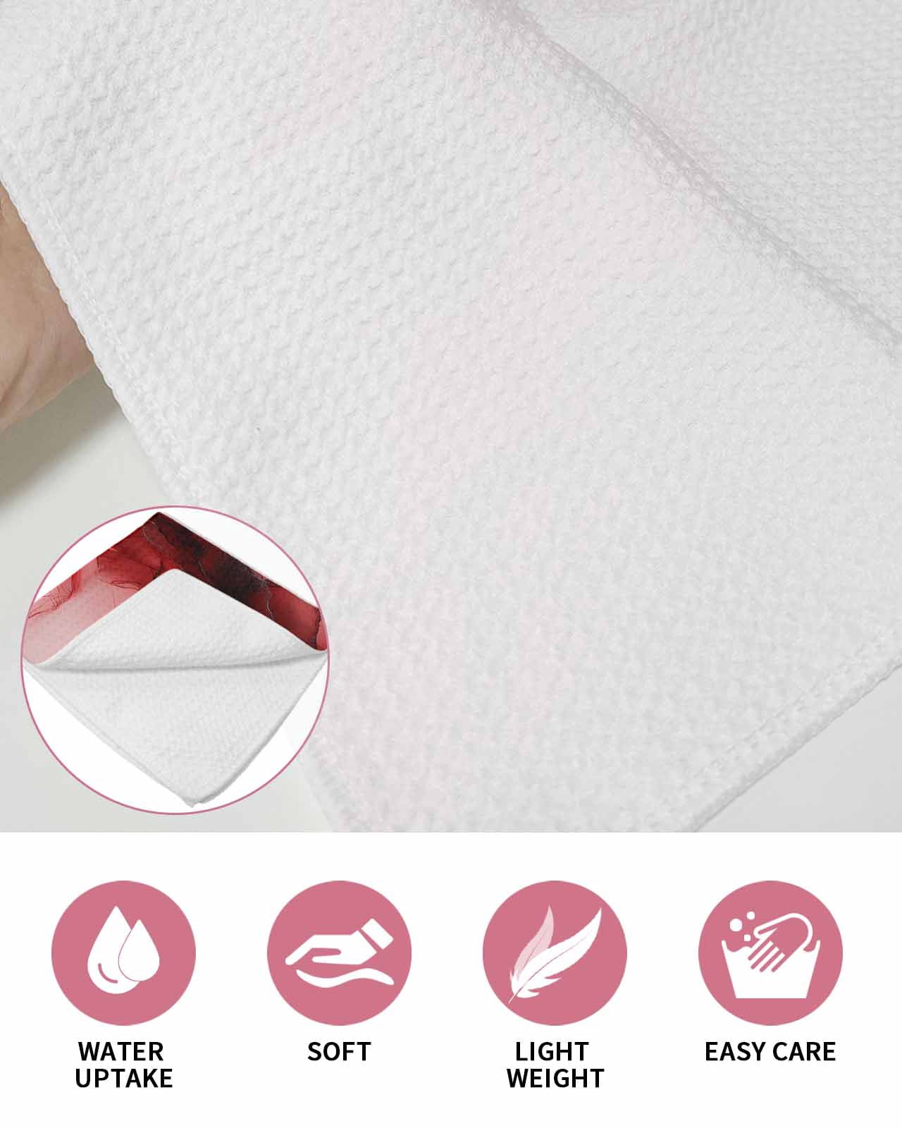 Red Marble Kitchen Dish Towels for Drying Dishes Set of 2, Modern Ombre Abstract Ink Painting Art Waffle Weave Microfiber Hand Tea Bathroom Towels Quick Dry & Absorbent Towel 15.7x23.6