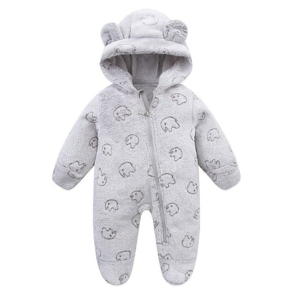 Caqnni Baby Polar Fleece Jacket Hooded Romper Winter Outwear Jumpsuit Snowsuit Bear Ear Outfits for Boys Girls (0-3 Months,Gray)