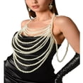 thumbnail image 1 of Women Pearl Body Chain Pearl Shoulder Necklace Body Jewelry Halter Shawl Tops, 1 of 6