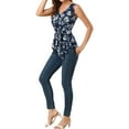 thumbnail image 5 of INSPIRE CHIC Women's Summer Tops Sleeveless V Neckline Wrap Tie Waist Tops XS Navy Blue Flower, 5 of 9