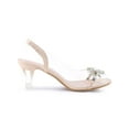 thumbnail image 4 of BLISSFUL STEP Women's Flower Rhinestone Slingback Clear Mid Heel Slip On Sandals Beige 7, 4 of 9