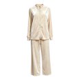 thumbnail image 4 of Women Velvet 2‑Piece Outfit Full Zip Stand Collar Jacket Drawstring Waist Wide Leg Pants Velour Loungewear Pant Suit Solid Color Fall Winter Tracksuit, 4 of 5