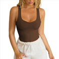 thumbnail image 3 of Camisetas de Tirantes de Verano para Mujer, Camisetas Sin Mangas con Cuello Cuadrado y Corte Bajo, Camisetas Acanaladas, Camisetas Básicas Informales Ajustadas Café M, 3 of 6