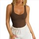 thumbnail image 3 of Camisetas de Tirantes de Verano para Mujer, Camisetas Sin Mangas con Cuello Cuadrado y Corte Bajo, Camisetas Acanaladas, Camisetas Básicas Informales Ajustadas Café XL, 3 of 6
