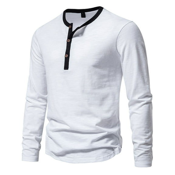 Honeeladyy Men's Long Sleeve Henley Shirts 4 Button Soft Cotton Casual Tees Reglan Sleeve Tshirt Contrast Color Slim Fit Top #Ng-White-M