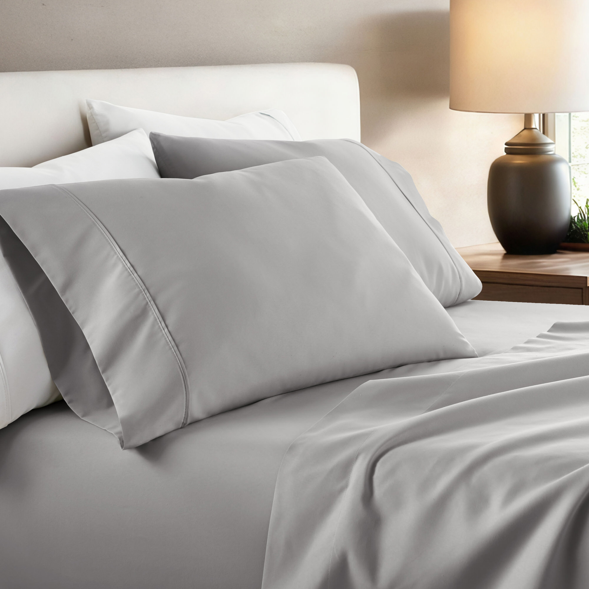 Noble Linens 2 Piece Pillow Case Set, Light Gray, King