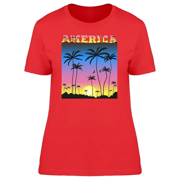Sunset America Palms Silhouette T-Shirt Women -Image by Shutterstock, Female Large