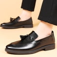 thumbnail image 2 of Mens Black Tassel Loafers Slip On Faux Faux Leather Comfortable Loafers for Men Business Casual Work Shoes,Size 8.5, 2 of 9
