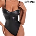 thumbnail image 2 of Body de una pieza ajustado de charol con tirantes finos y cuello sexy para mujer, 2 of 5