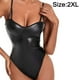 thumbnail image 2 of Body de una pieza ajustado de charol con tirantes finos y cuello sexy para mujer, 2 of 5