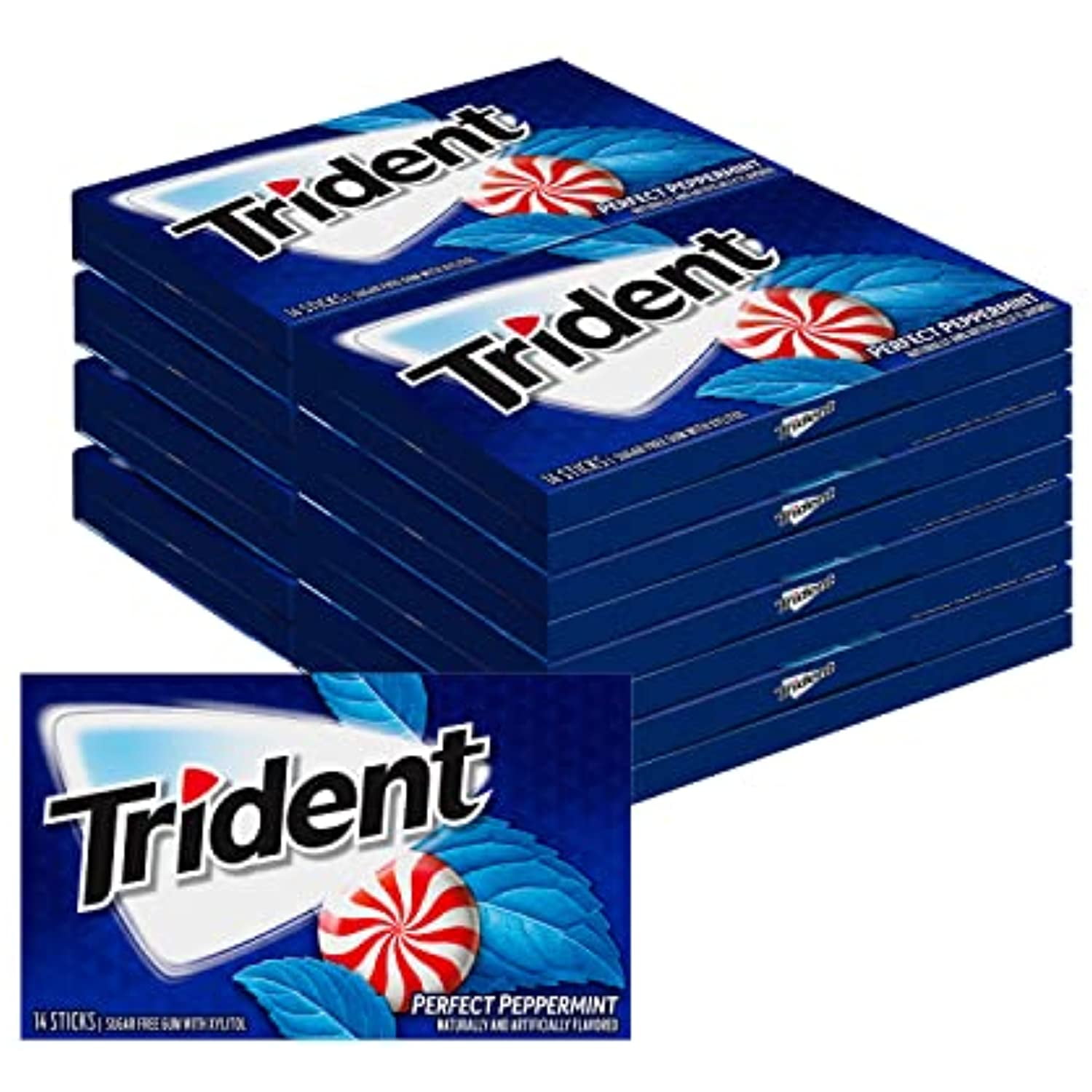 Trident Perfect Peppermint Sugar Free Gum, 10 Packs Of 14 Pieces (140 Total Pieces)