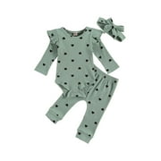 Honganda Baby's Ribbed Suit, Girl Boy Crew Neck Lace 3-piece Suits