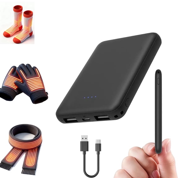 Shinefuture 5000mAh Portable Power Bank, USB-C/USB-A, Compact, LED Indicator, Black - for iPhone, Samsung, Pixel & More