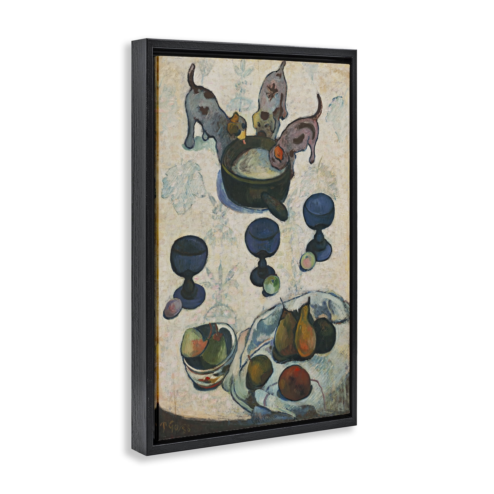 Stupell Industries Classical Still Life Three Puppies Food & Beverage Painting Black Floater Framed Canvas Art Print Wall Art, 21 x 31