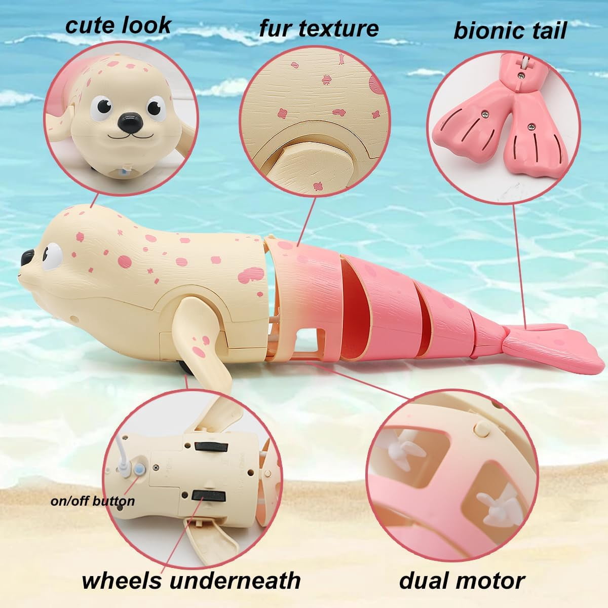 LAFALA Amphibious Remote Control Lazy Seal 2.4Ghz Rechargeable Battery for Kids Gift,Pink