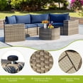 thumbnail image 3 of AVAWING 7PCS Half Moon Patio Rattan Couch Set, Outdoor Wicker Sectional Sofa w/ Glass Table, Blue, 3 of 9