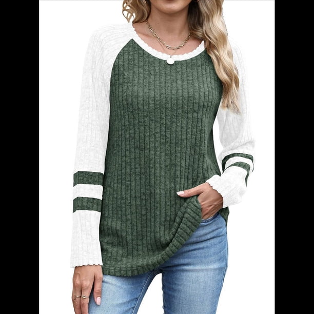 Sudadera de Larga para Mujer, con Bloques de Color, Informal, para Otoño. Verde XL