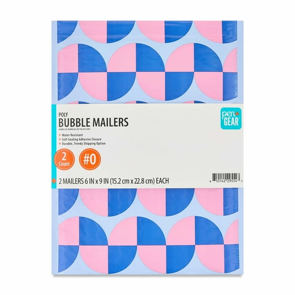 Pen + Gear, Poly Bubble Mailers, #0, 6" x 9", Decorative, 2-pack