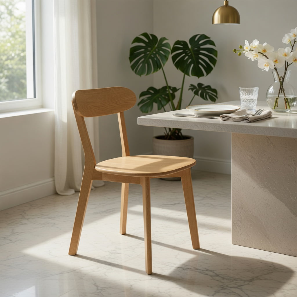 Hommoo Mid Century Modern Solid Wood Dining Chair, Ergonomic Curved Backrest, Adjustable Leveling Feet, Perfect for Dining Room, Kitchen & Living Room, Natural Wood