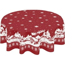 Red Christmas Tablecloth Round 70 Inch Deer Snowflake Winter Table Cloth Washable Farmhouse Merry Christmas Table Cover for Kitchen Dinner Room Holiday Party Indoor Outdoor Home Decor