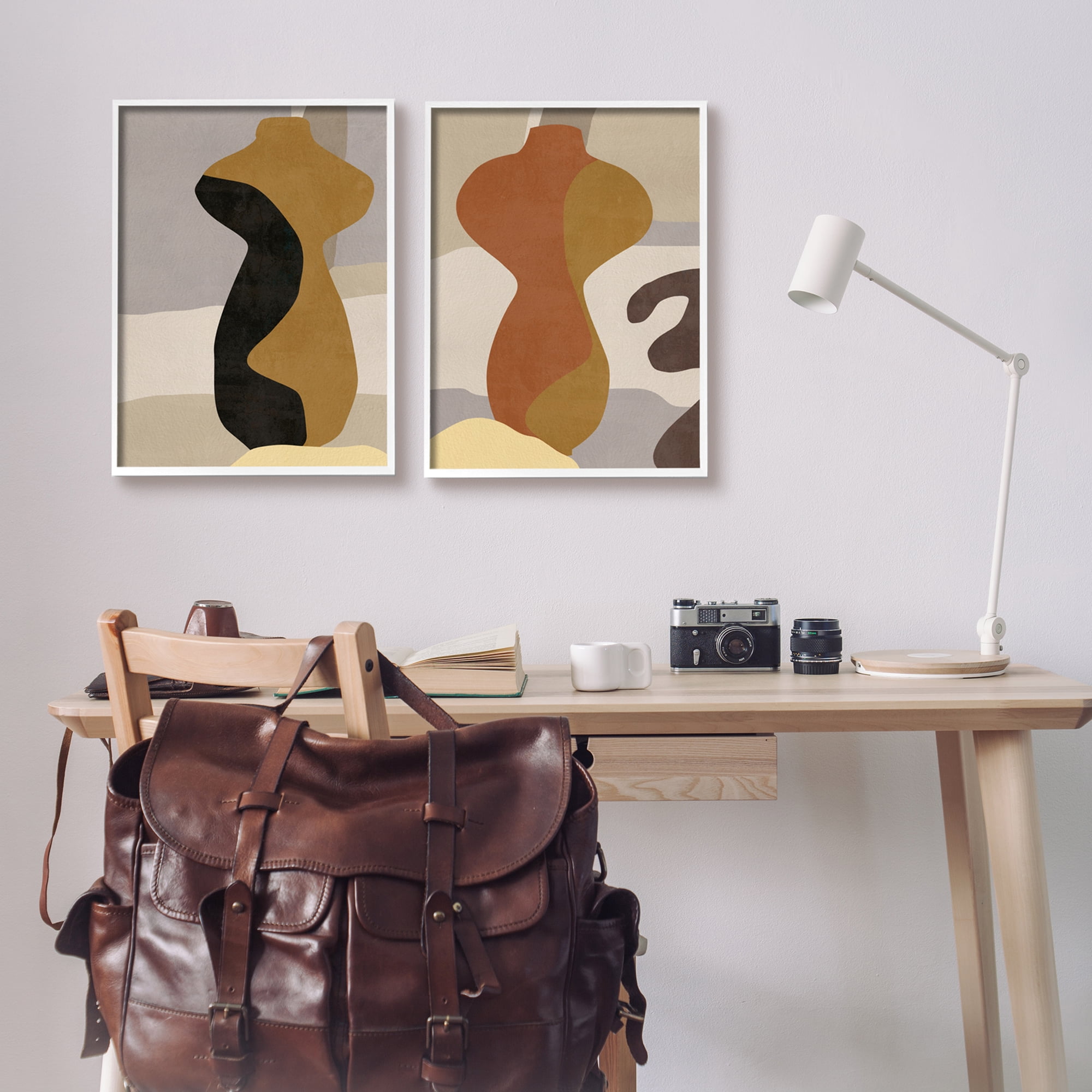 Stupell Industries Brown Boho Vases Abstract Painting White Framed Art Print Wall Art, 16 x 20