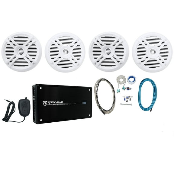 (4) Rockville RMSTS65W 6.5" 1600w Marine Boat Speakers 4-Ch Amplifier Amp Kit