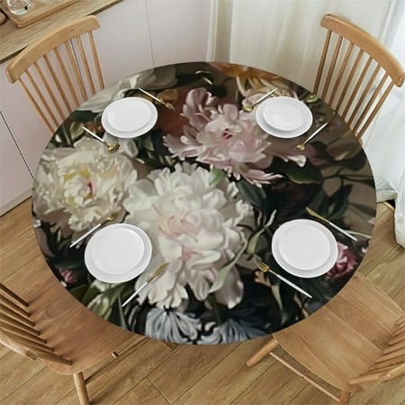 

BCIIG Flowers Round Table Cover Stain Resistant Washable for Indoor Outdoor Kitchen Dining Wedding Parties Picnic Camping 100% Polyester 46 -50