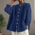 thumbnail image 4 of Gamivast Linen Shirt Women Loose Button Down Long Sleeve Stand Collar Pleated Blouses Holiday Beach Solid Tops Summer Going out outfits 2026, 4 of 6