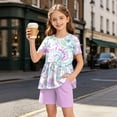 thumbnail image 2 of KPOPLK Girls Pajamas Set 2-Piece Short Sleeve Summer Kids Dress Shirt and Shorts PJs Sleepwear Outift Size 5-6 Years, 2 of 9
