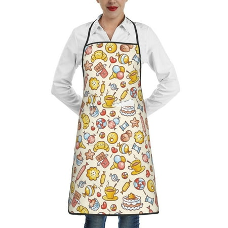 

Lukts Coffee Donuts Pattern Kitchen Apron Waterdrop Resistant Apron with adjustable Aprons for Women and Men with Pockets Cooking Apron