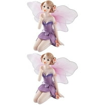 2 PCS Flower Fairy Ornament Statue Home Decor Model Child Purple Resin