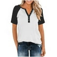 thumbnail image 3 of FAIWAD Short Sleeve Shirts for Women Raglan Sleeve Color Block Tops Summer Casual Button V Neck Blouses, 3 of 8
