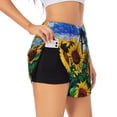 thumbnail image 3 of Lsque Landscape With Sunflowers Printed Women's Running Shorts with Liner Pockets,Elastic Quick Dry Workout Athletic Gym Yoga Shorts,Womens High Waist Shorts-Large, 3 of 9