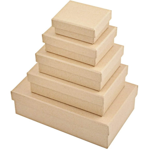 Paper Mache Box, Set of 5 Rectangular Mini Kraft Paper Boxes with Lids Ideal for Crafting & Storage Accessories Cosmetics Jewelry Gifts Home